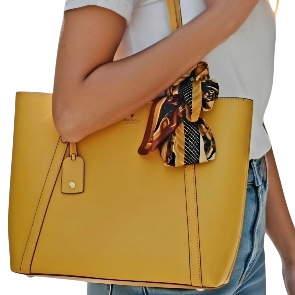 KATE SPADE NY S338 Large Daybreak Yellow Leather Shoulder Bag Tote NWOT
